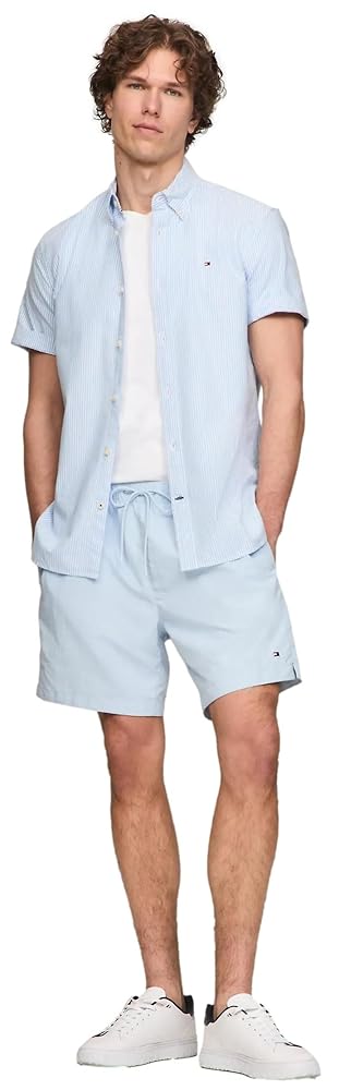Tommy Hilfiger Camisa Oxford elástica de manga corta y ajuste regular para hombre