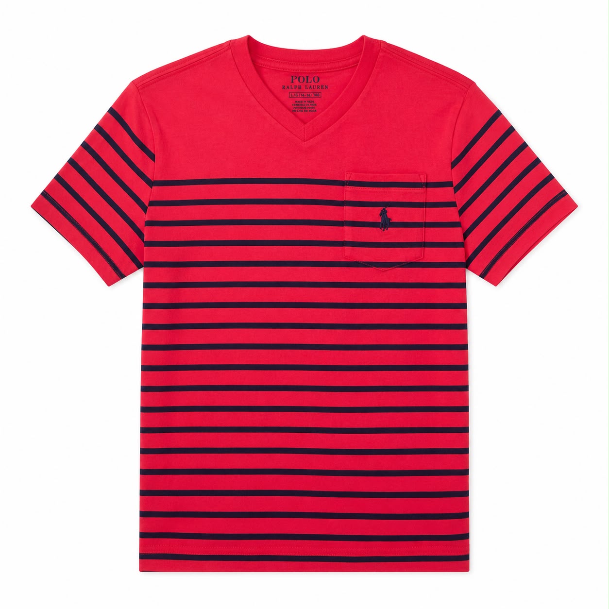 Ralph Lauren Red and navy striped V-neck t-shirt