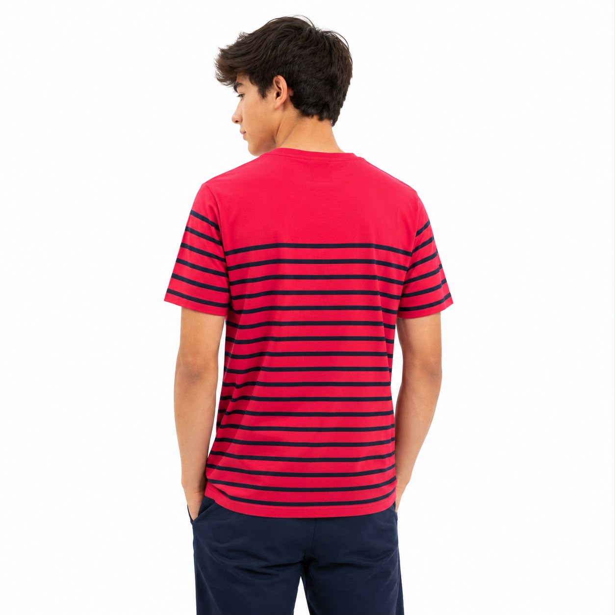 Ralph Lauren Red and navy striped V-neck t-shirt