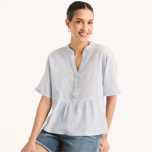 Nautica Striped Popover Linen Shirt