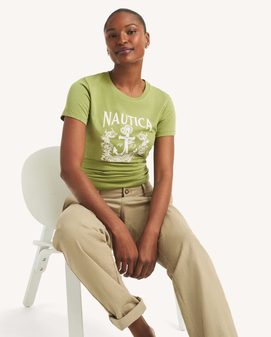Nautica Floral Anchor Beaded Graphic T-Shirt