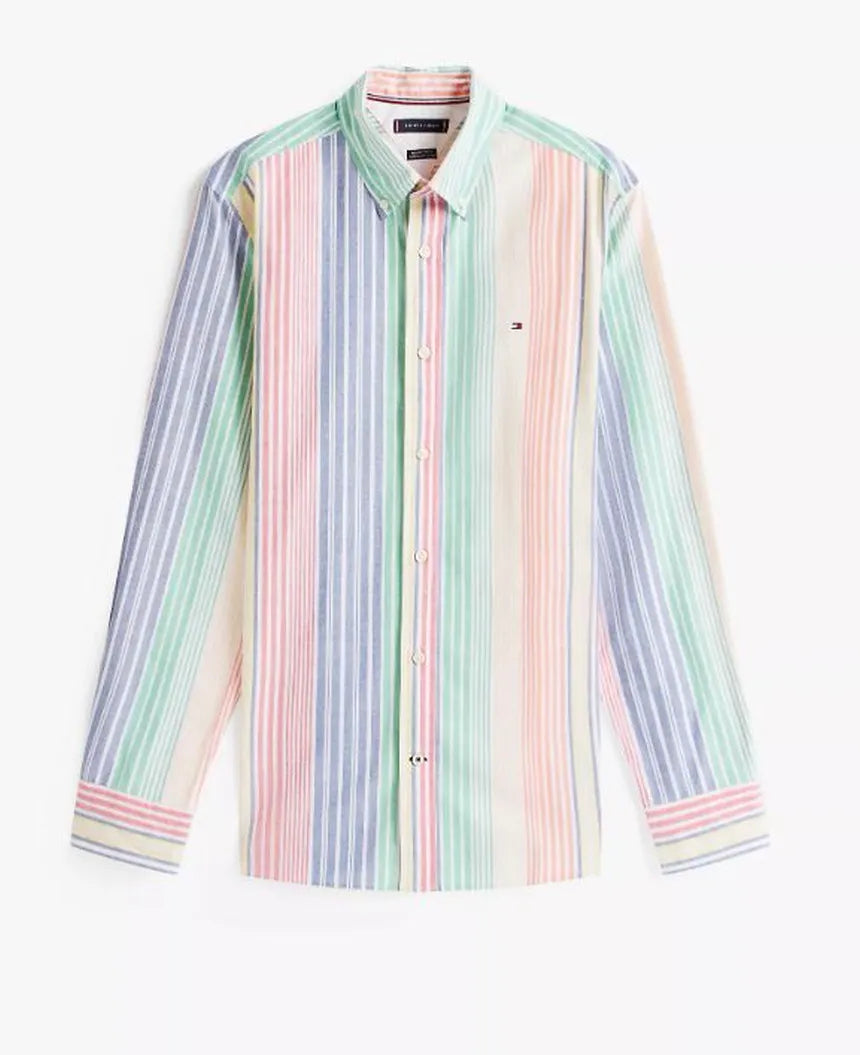 Tommy Hilfiger-Camisa de rayas Tommy Regular Fit para hombre, azul y multicolor