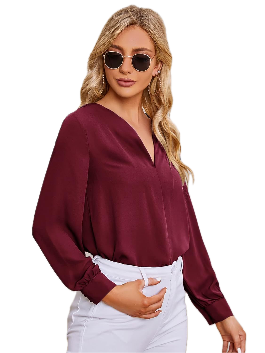 Lush Women for Blouse Plus Neck Roll Tab Sleeve Blouse