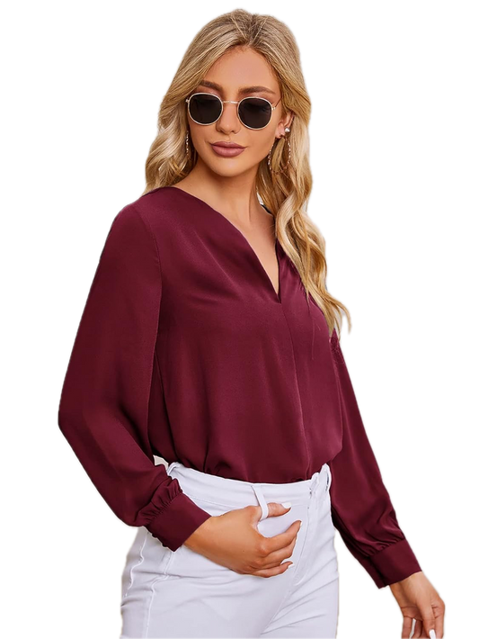 Lush Women for Blouse Plus Neck Roll Tab Sleeve Blouse
