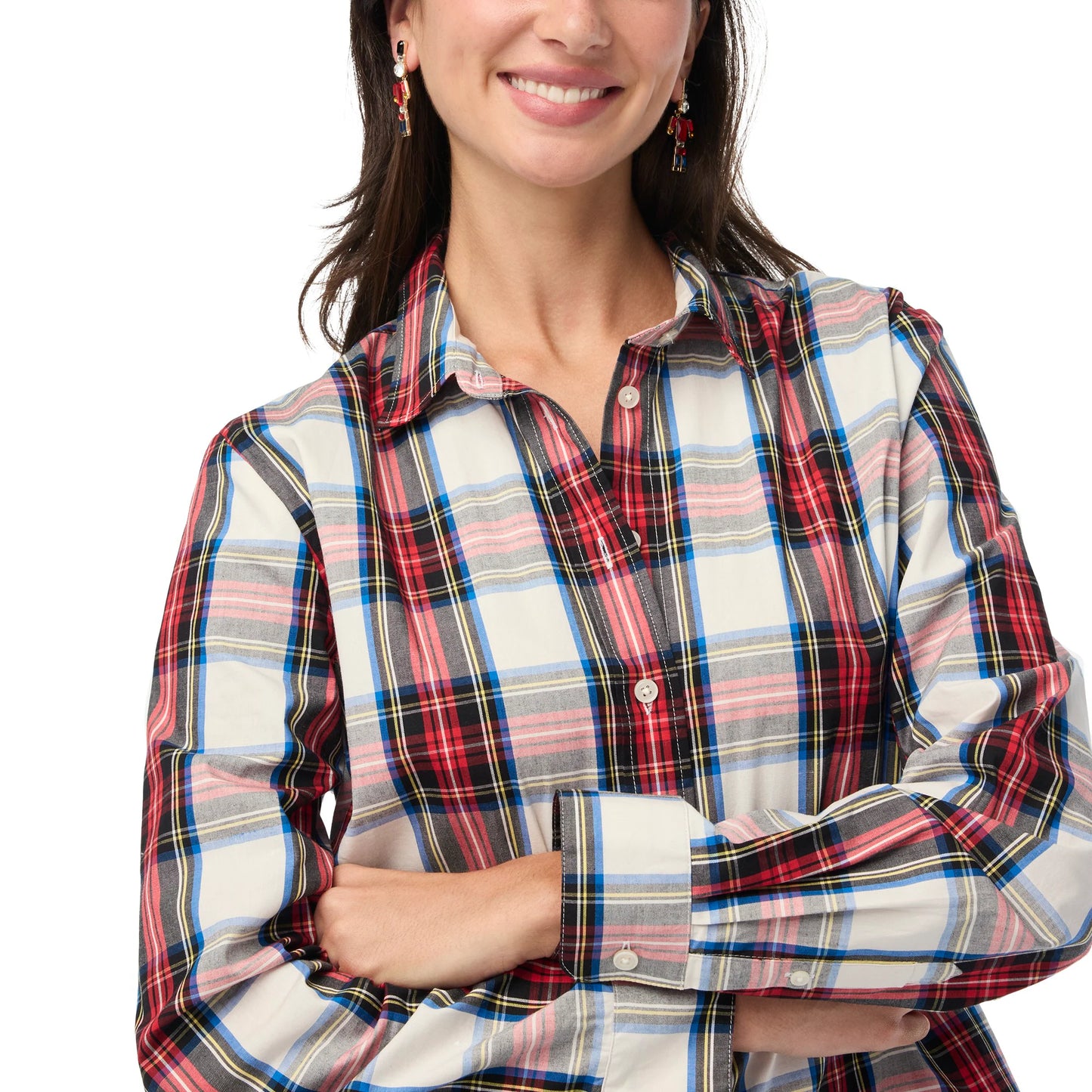 Tommy Hilfiger Women's Roll-Tab Tinsel Tartan Shirt
