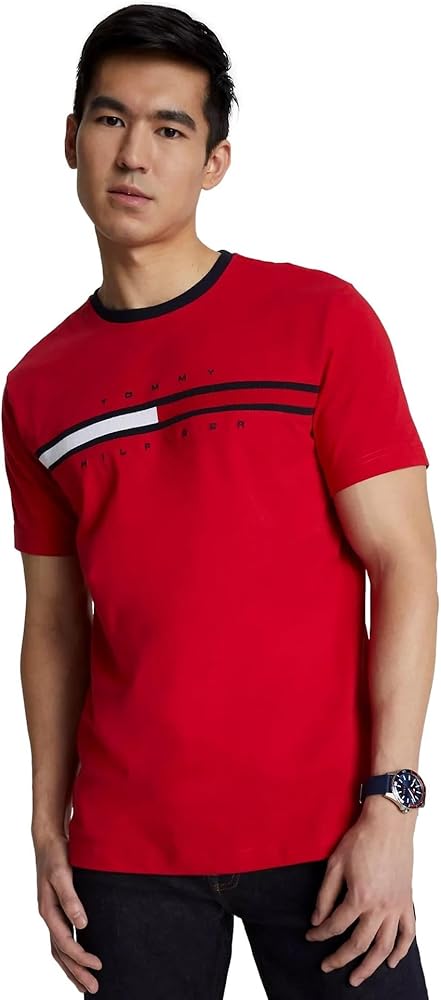 Tommy Hilfiger Men's Regular Fit Crew Neck T-Shirt with Embroidered Flag