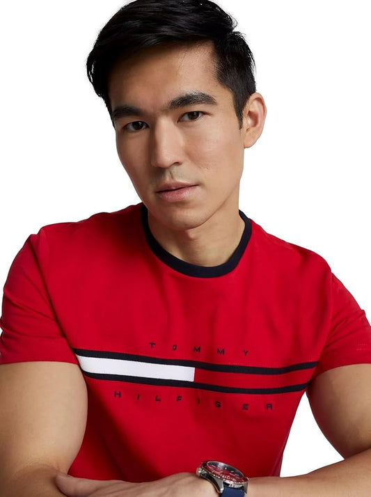 Tommy Hilfiger Men's Regular Fit Crew Neck T-Shirt with Embroidered Flag