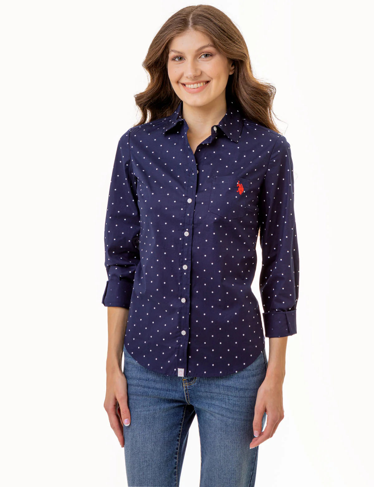 U.S Polo Assn Dot Print Long Sleeve Poplin Shirt