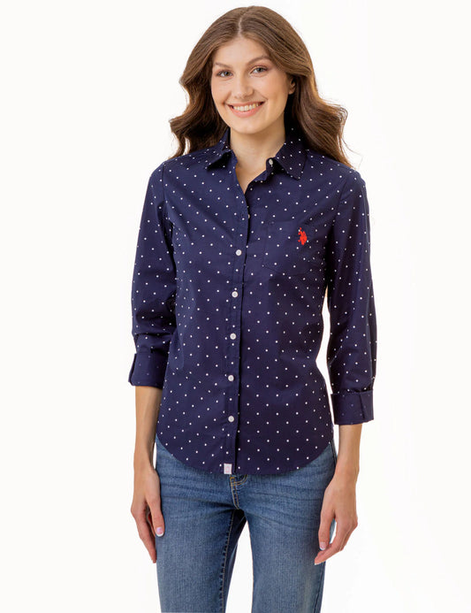 U.S Polo Assn Dot Print Long Sleeve Poplin Shirt