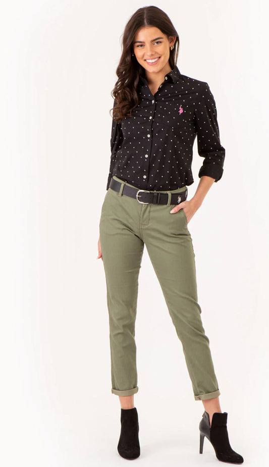 U.S Polo Assn Dot Print Long Sleeve Poplin Shirt