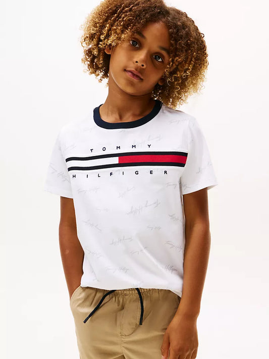 Tommy Hilfiger-Kids' Signature Flag Stripe Logo T-Shirt