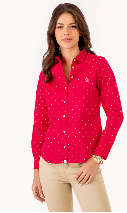 U.S Polo Assn Dot Print Long Sleeve Poplin Shirt