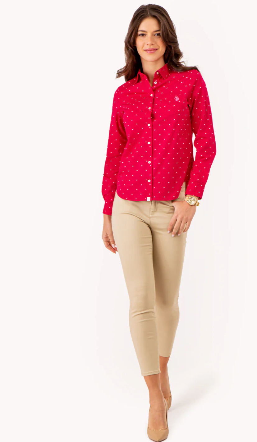 U.S Polo Assn Dot Print Long Sleeve Poplin Shirt