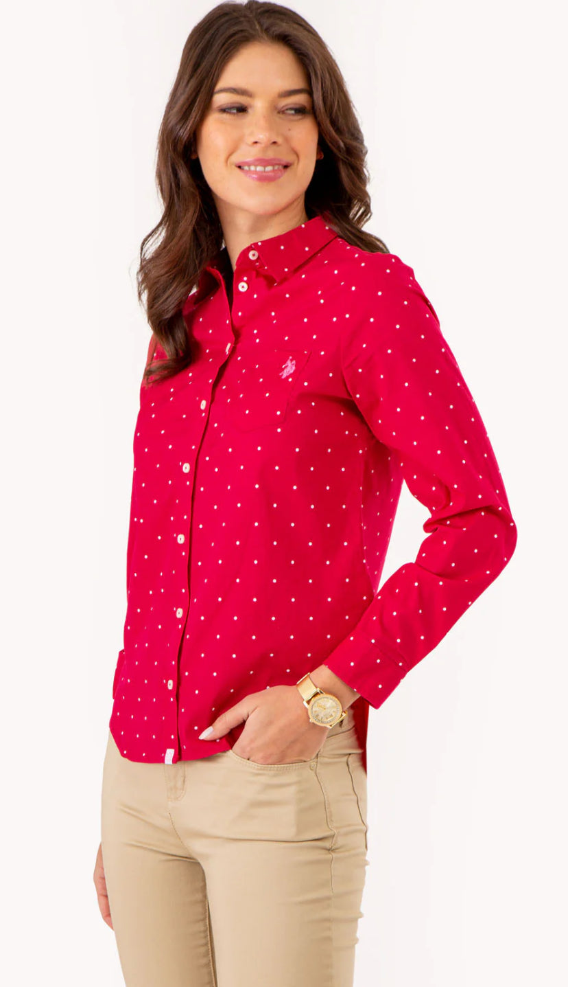 U.S Polo Assn Dot Print Long Sleeve Poplin Shirt