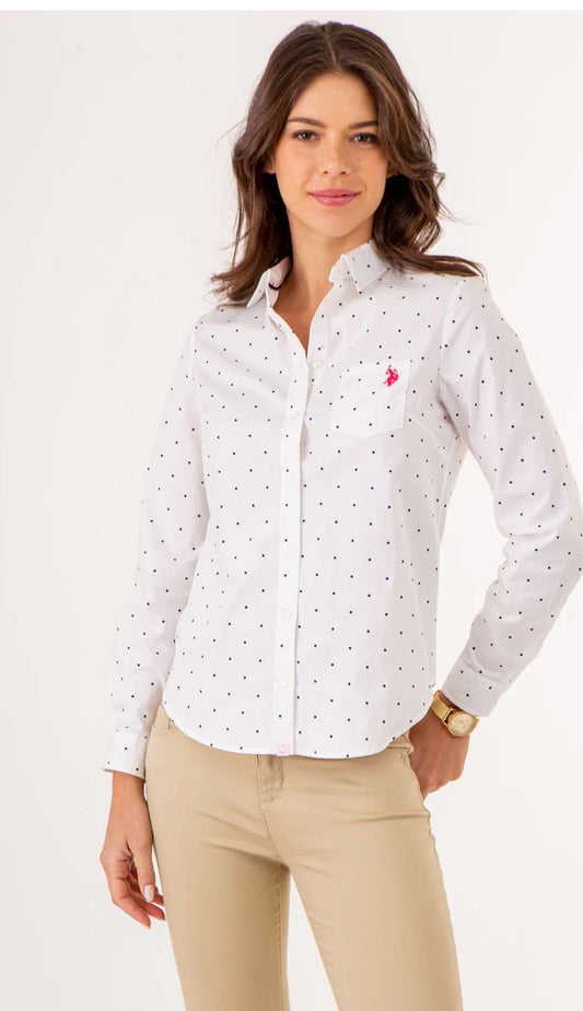 U.S Polo Assn Dot Print Long Sleeve Poplin Shirt