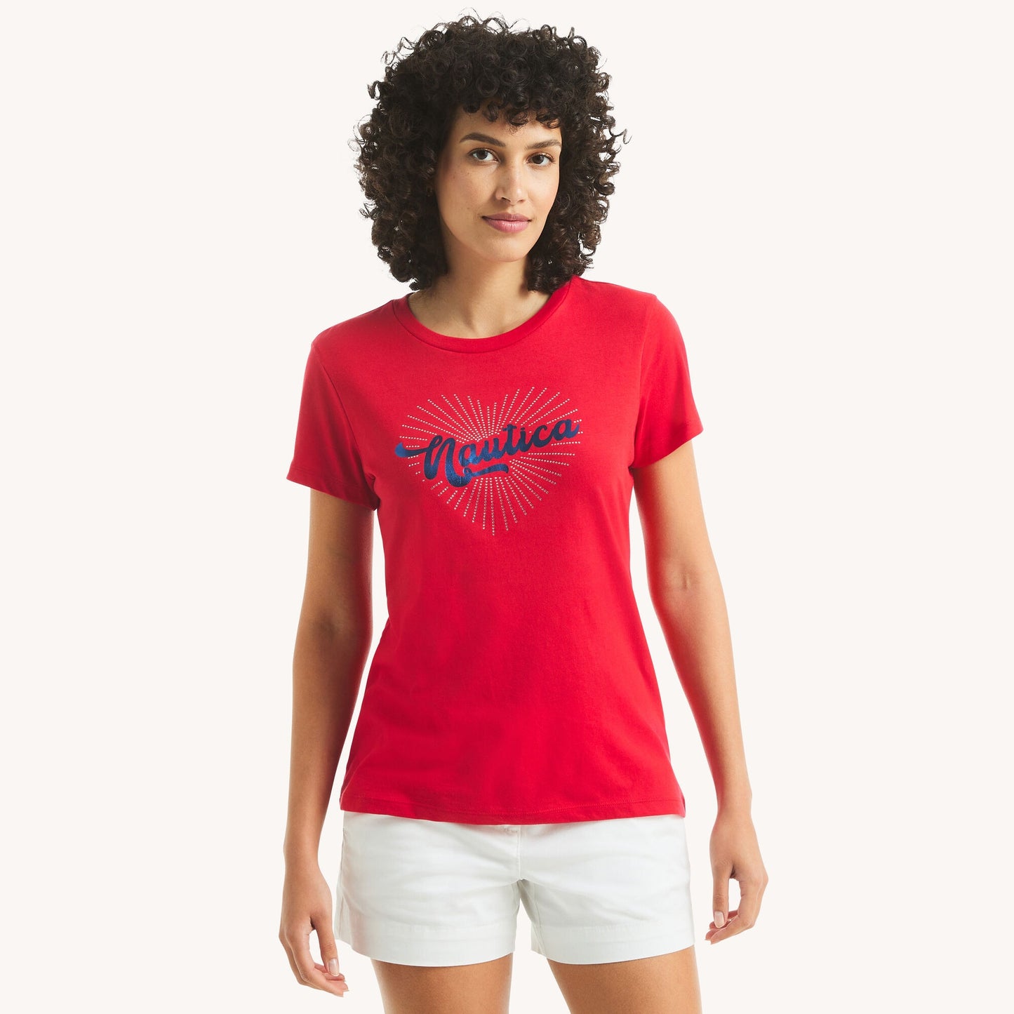 Náutica-rhinestone bright heart graphic t-shirt