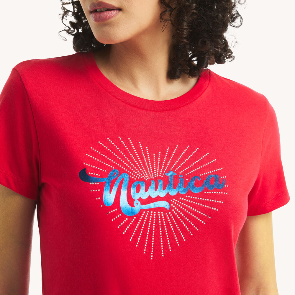 Náutica-rhinestone bright heart graphic t-shirt