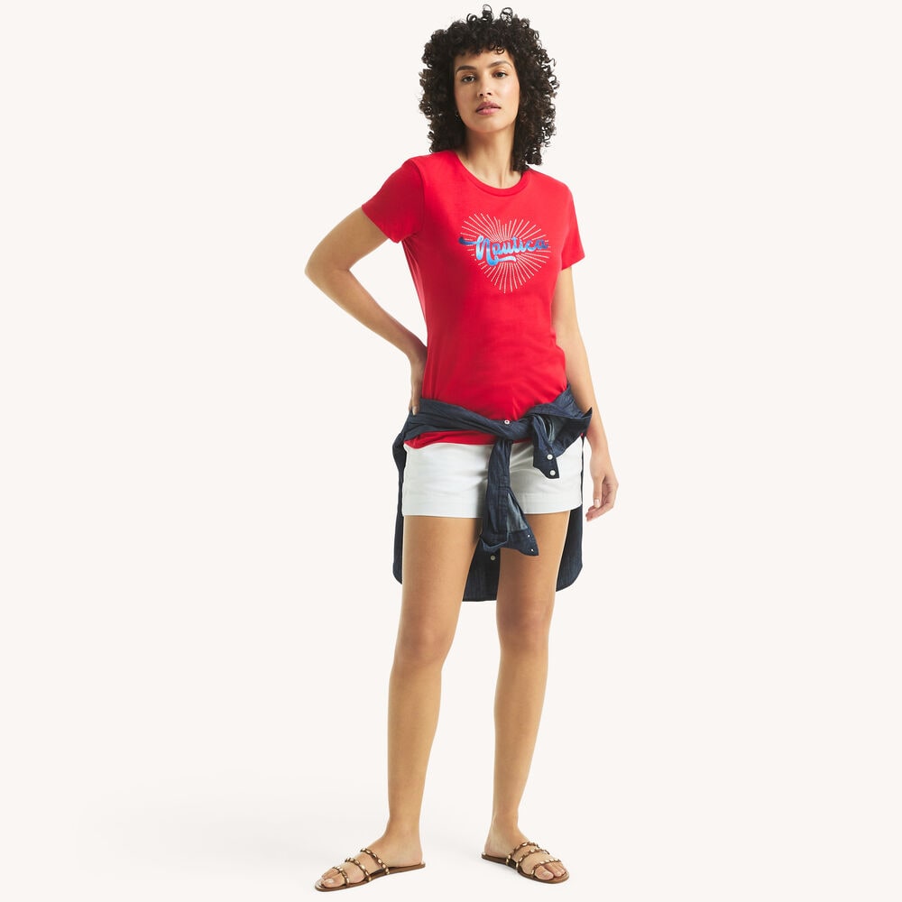 Náutica-rhinestone bright heart graphic t-shirt