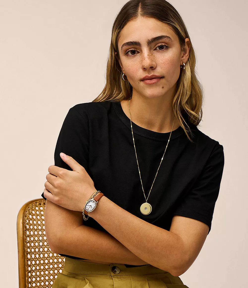 Fossil Penny Three-Hand Black Leather Watch