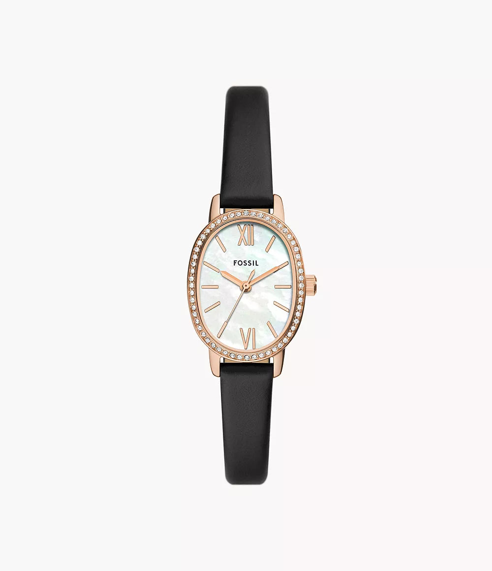 Fossil Penny Three-Hand Black Leather Watch