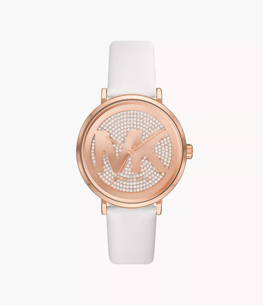 Michael Kors Three-Hand White Leather Watch