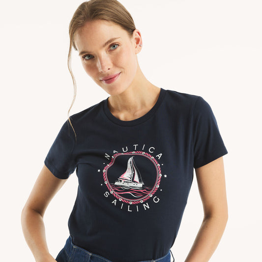 Náutica-heritage sailboat studded graphic t-shirt