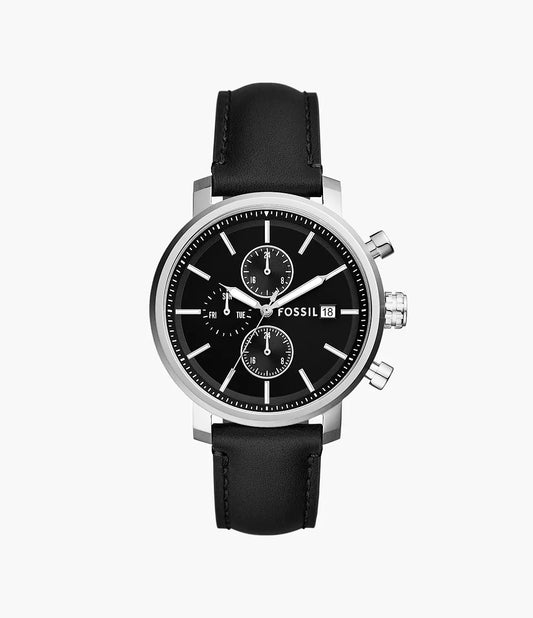 Fossil Rhett Multifunction Black LiteHide Leather Watch