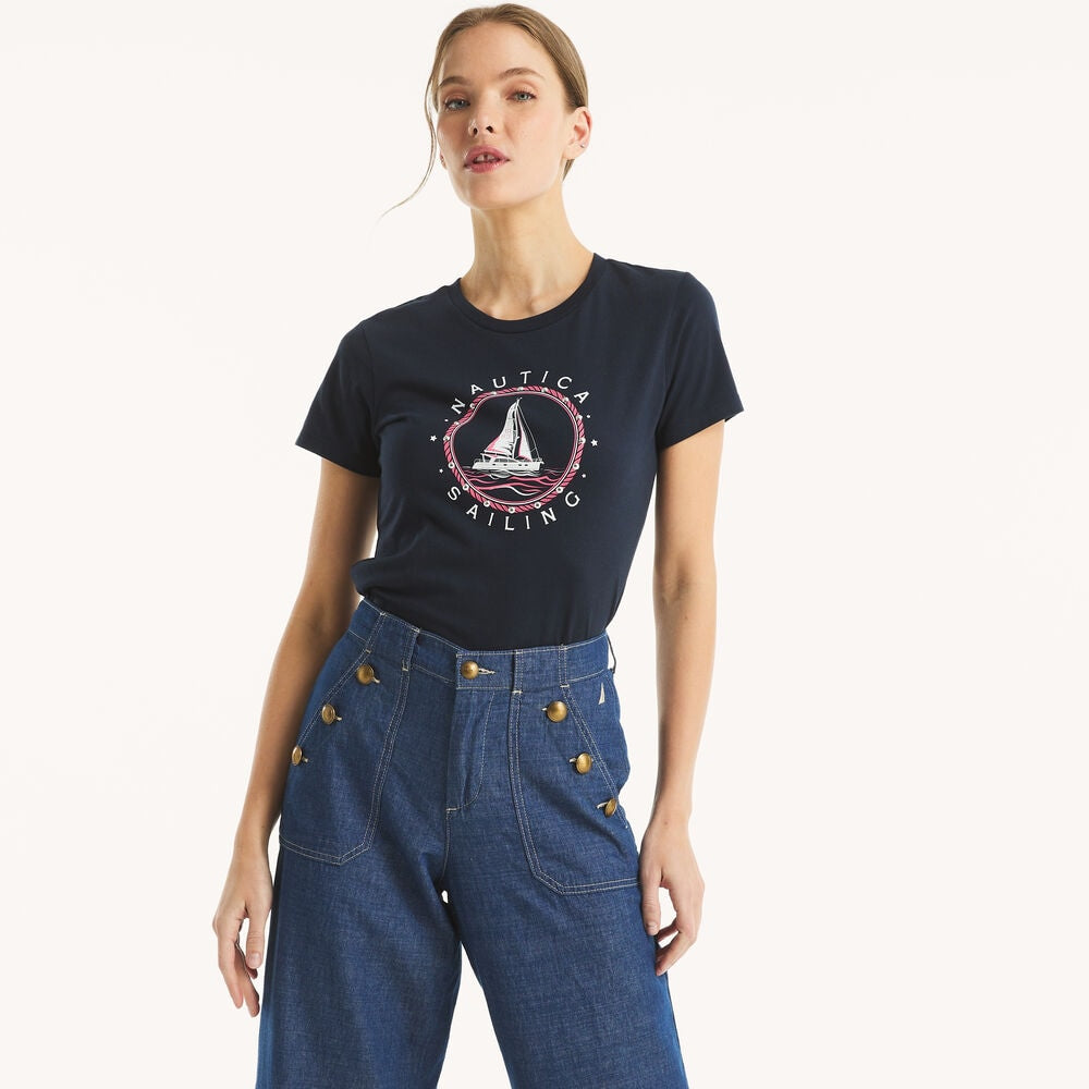 Náutica-heritage sailboat studded graphic t-shirt