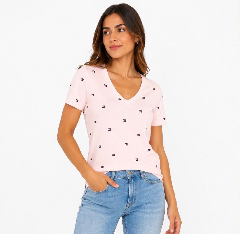 Tommy Hilfiger-Allover Flag V-Neck Favorite T-Shirt