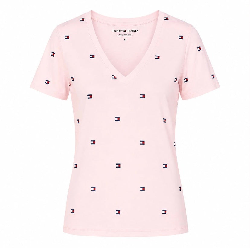 Tommy Hilfiger-Allover Flag V-Neck Favorite T-Shirt