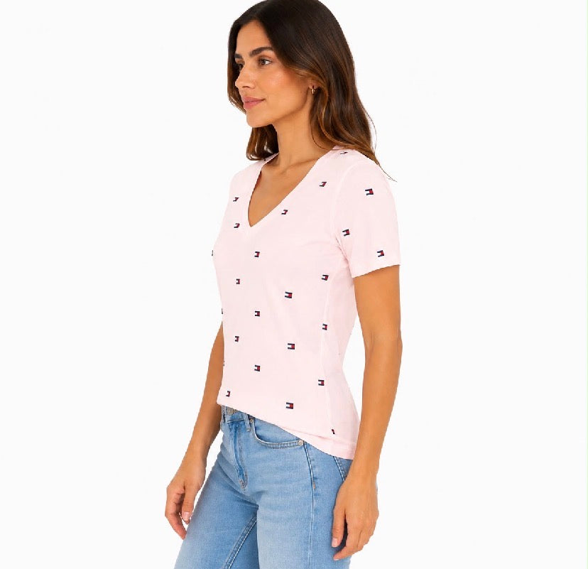 Tommy Hilfiger-Allover Flag V-Neck Favorite T-Shirt