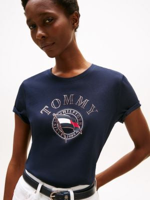 Tommy Hilfiger-Embroidered Wavy Flag Logo T-Shirt