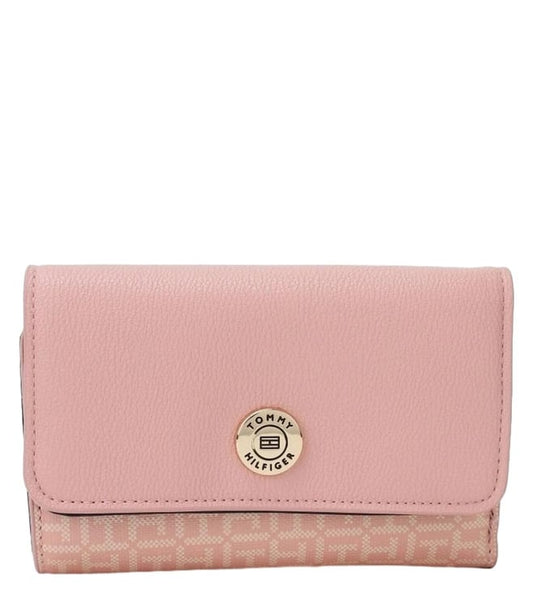 TOMMY HILFIGER SOOTHING PINK & FAWN LOGO TRI-FOLD WALLET
