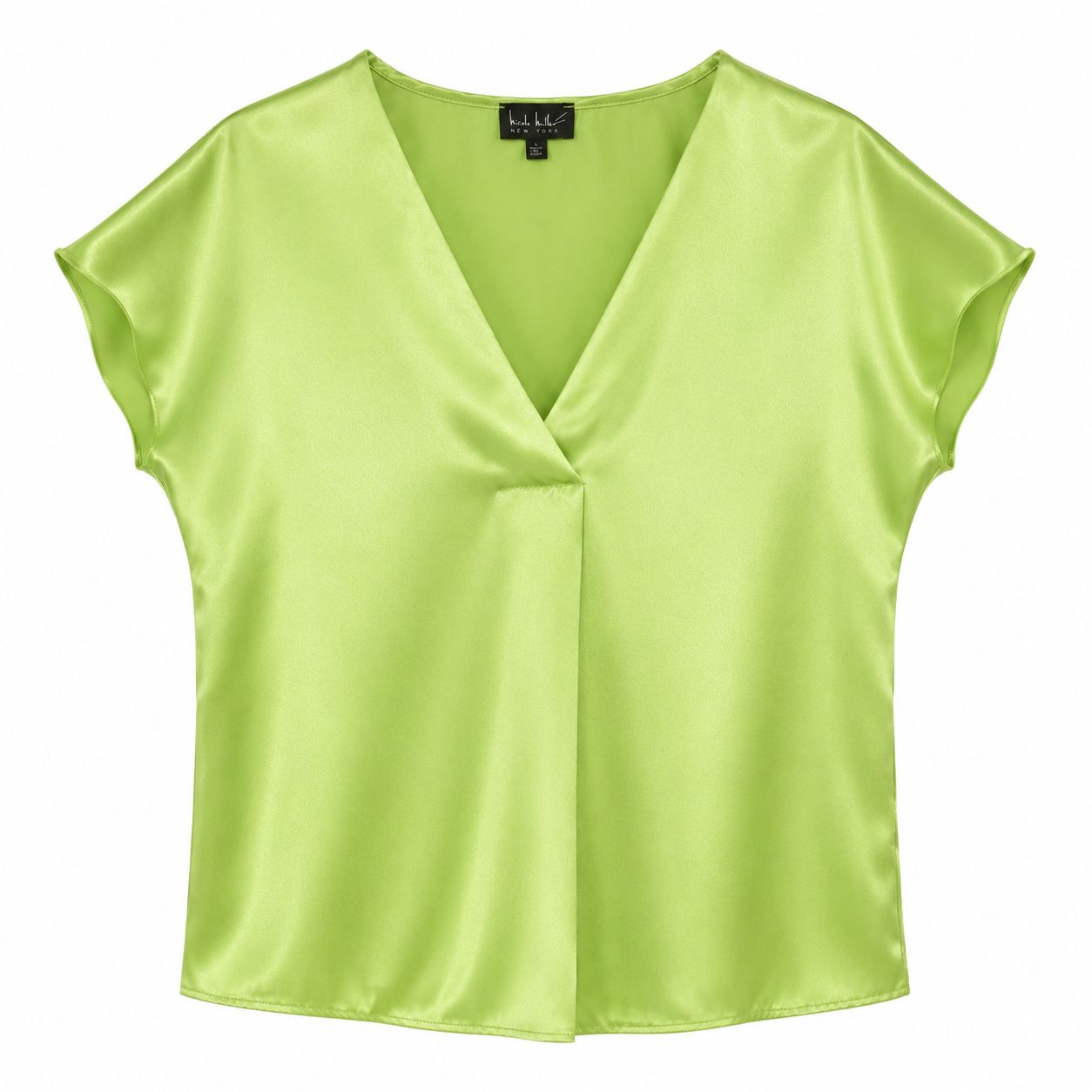 Nicole Miller New York lime green satin blouse with V-neck