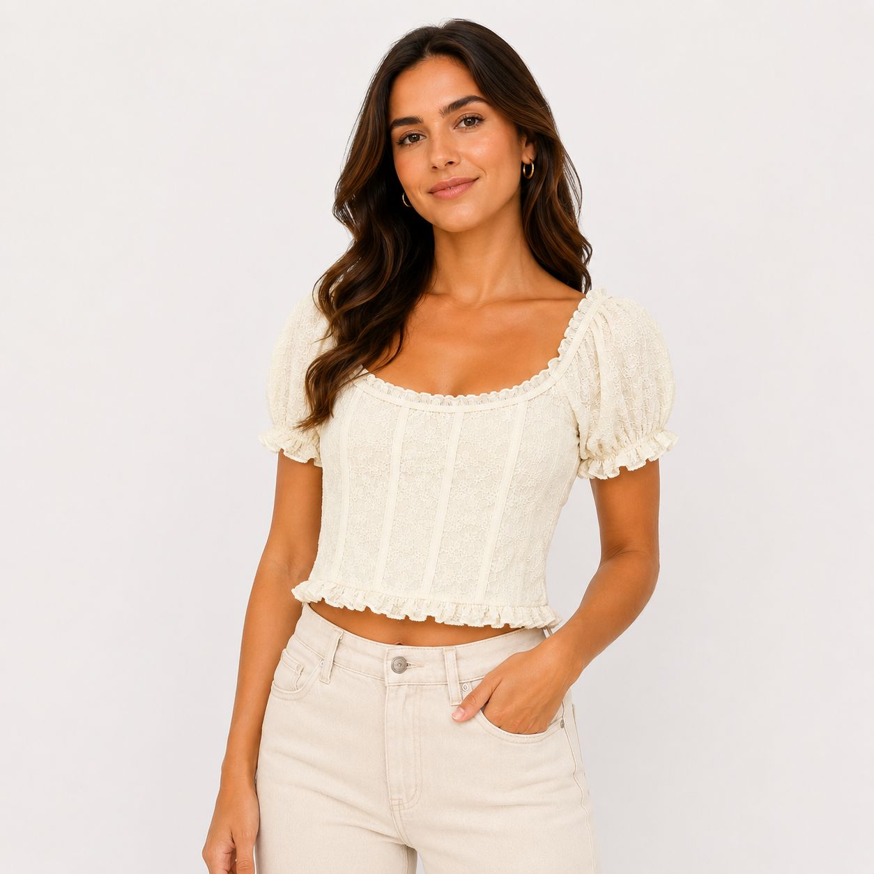 Kirious white puffy short sleeve blouse Women’s