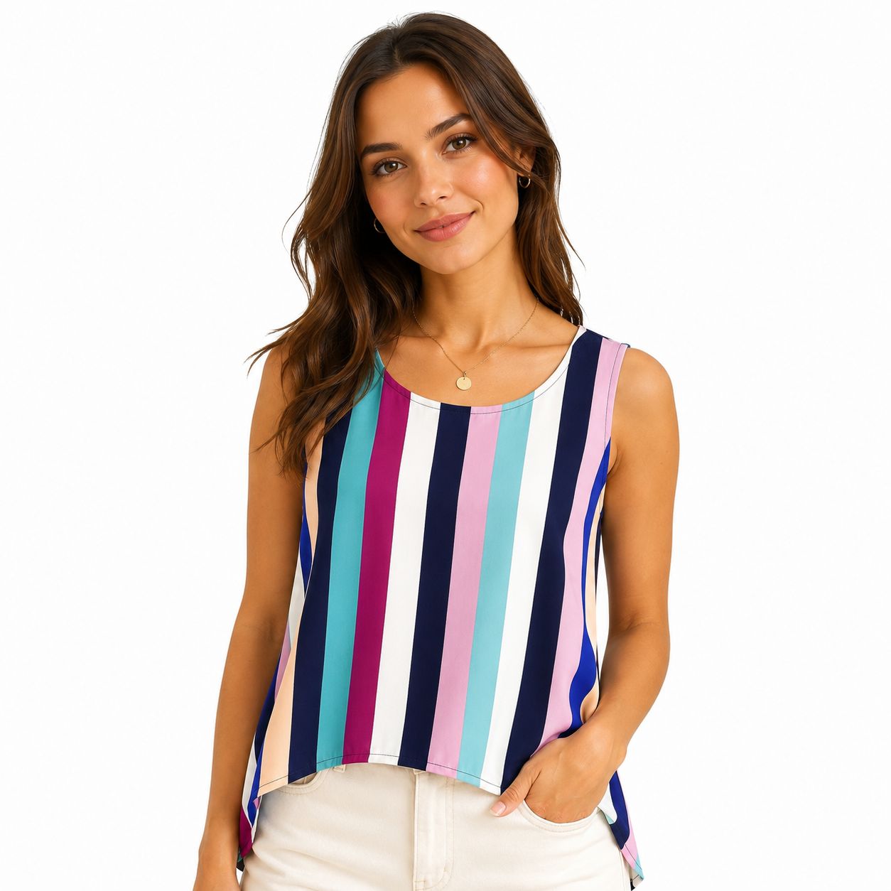 Label Rachel Roy Sleeveless with colored vertical stripes and asymmetrical hem