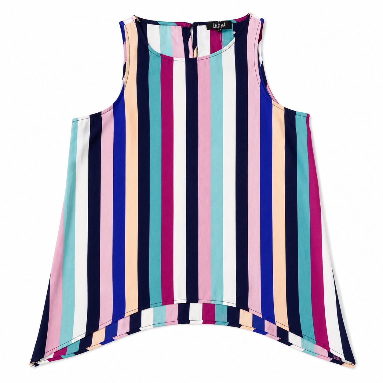 Label Rachel Roy Sleeveless with colored vertical stripes and asymmetrical hem