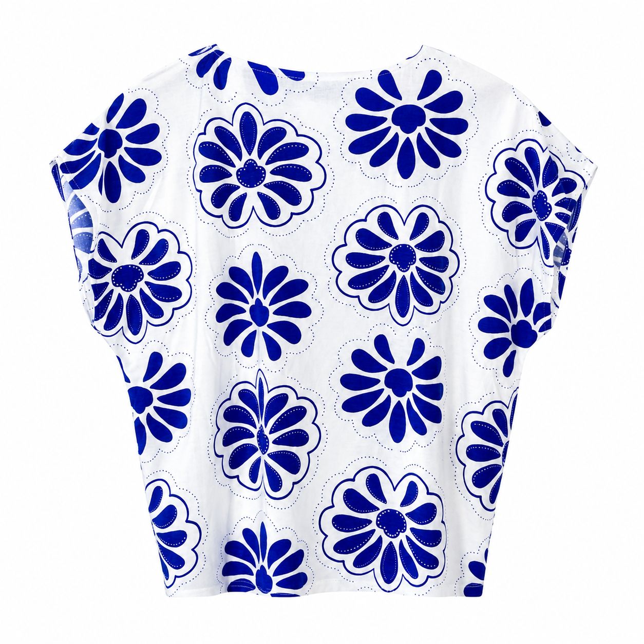 Fred David blouse Bohemian style design with a flower pattern in blue
