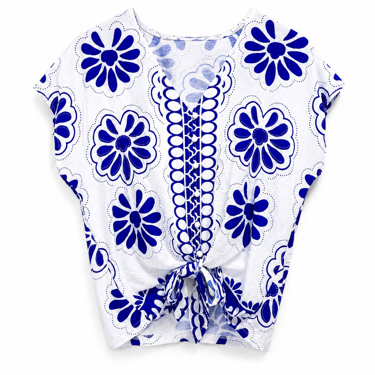 Fred David blouse Bohemian style design with a flower pattern in blue