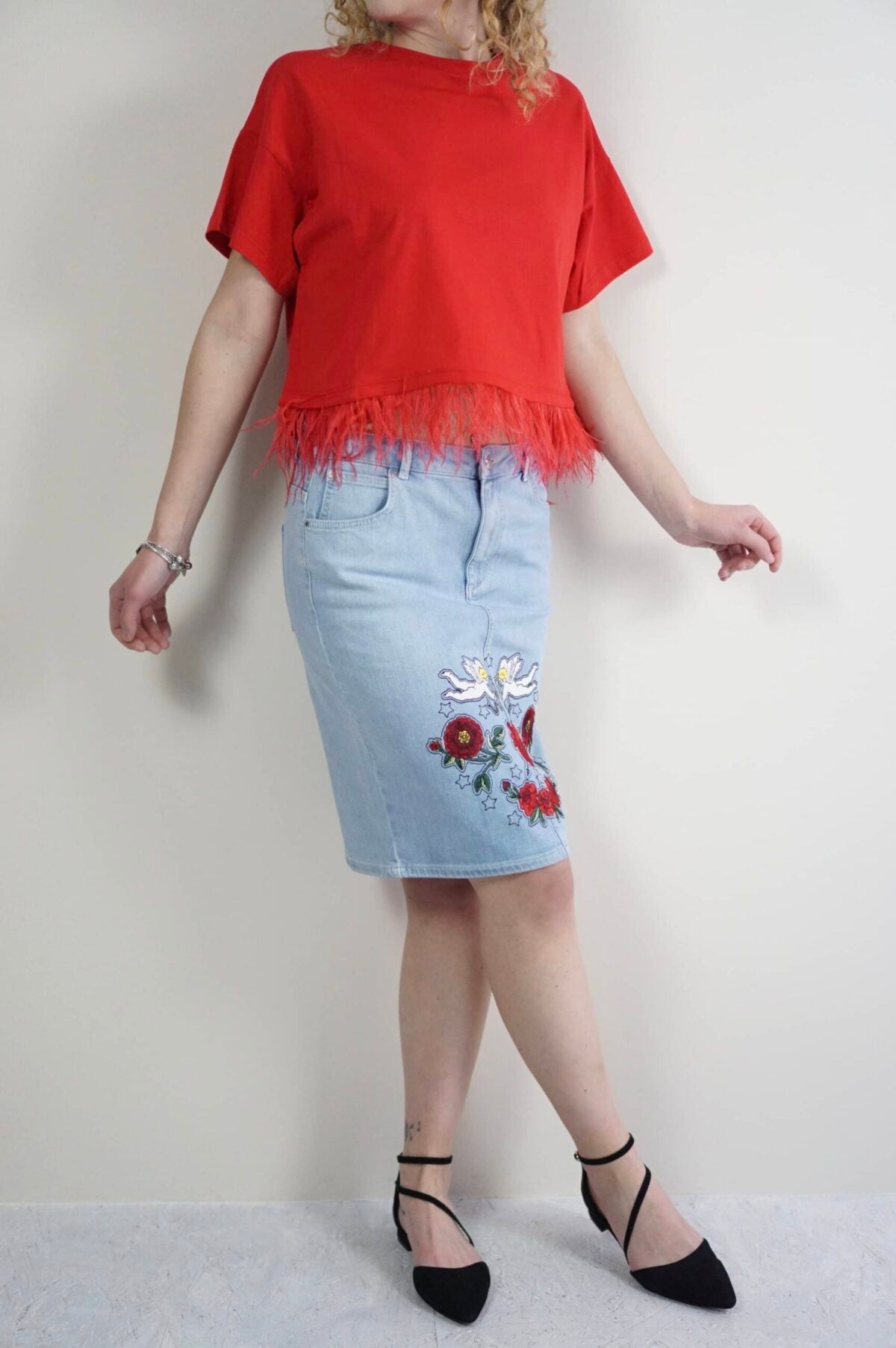 Forcynthia Feather-Trimmed Cotton-Jersey T-Shirt
