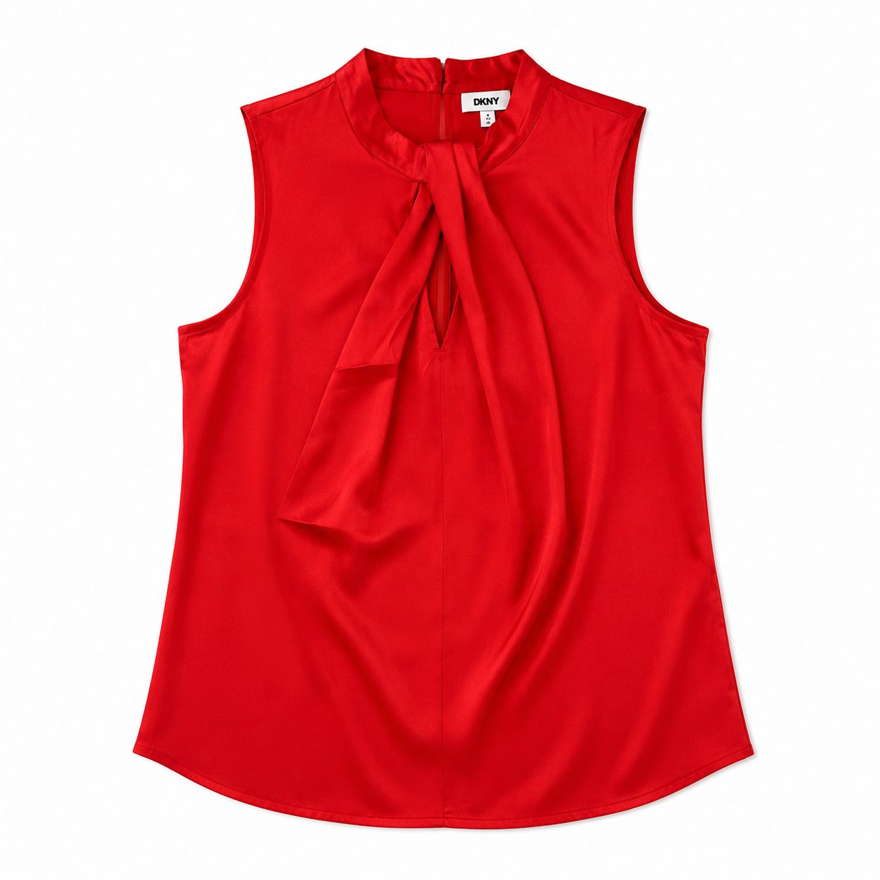 DNKY This is a red sleeveless blouse With bow collar