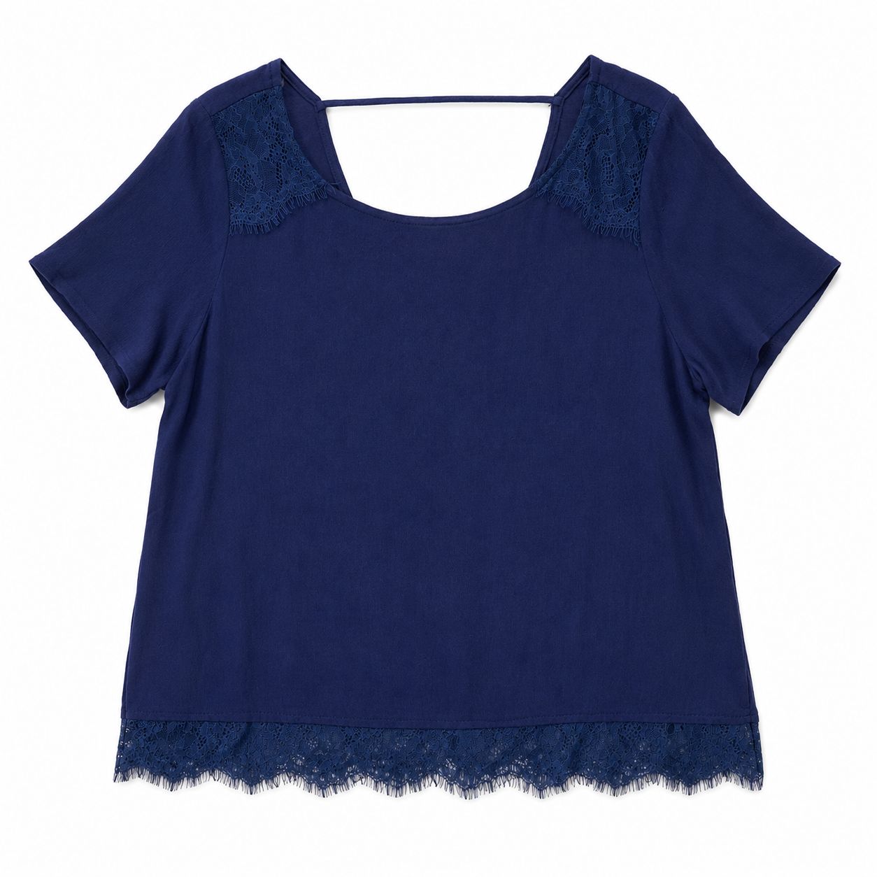 A’gaci Navy blue blouse has an elegant design with lace details on the shoulders