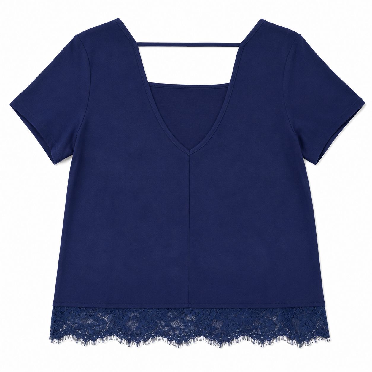 A’gaci Navy blue blouse has an elegant design with lace details on the shoulders
