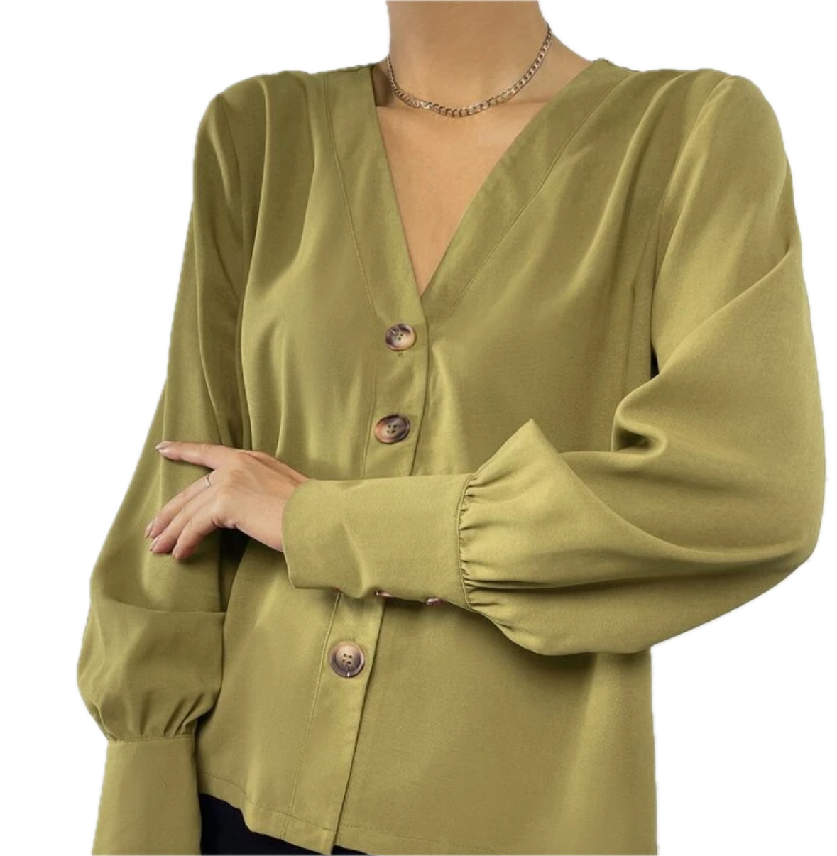OLM Linen Button Up Blouse with Balloon Sleeves