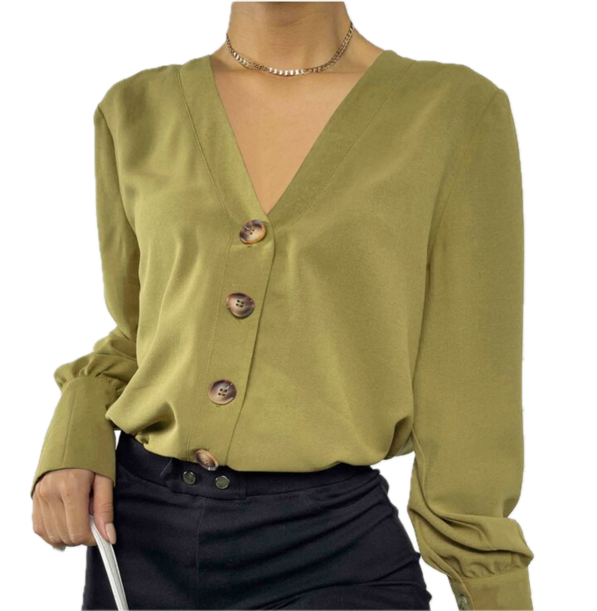 OLM Linen Button Up Blouse with Balloon Sleeves