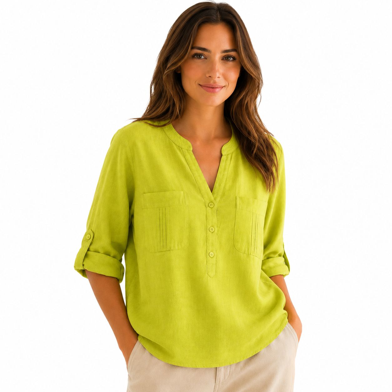 Emily Daniels lime green linen tunic type blouse