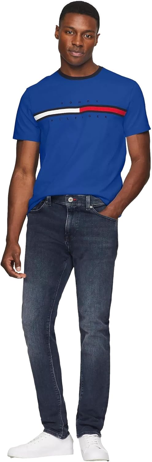 TOMMY HILFIGER Camiseta de cuello redondo bordada con bandera de ajuste regular para hombre,