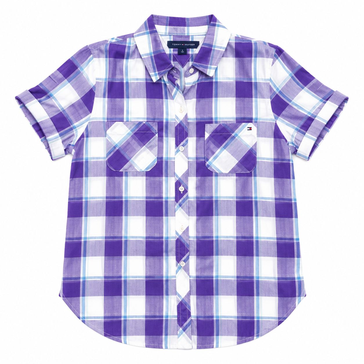 Tommy Hilfiger purple and white plaid shirt womens