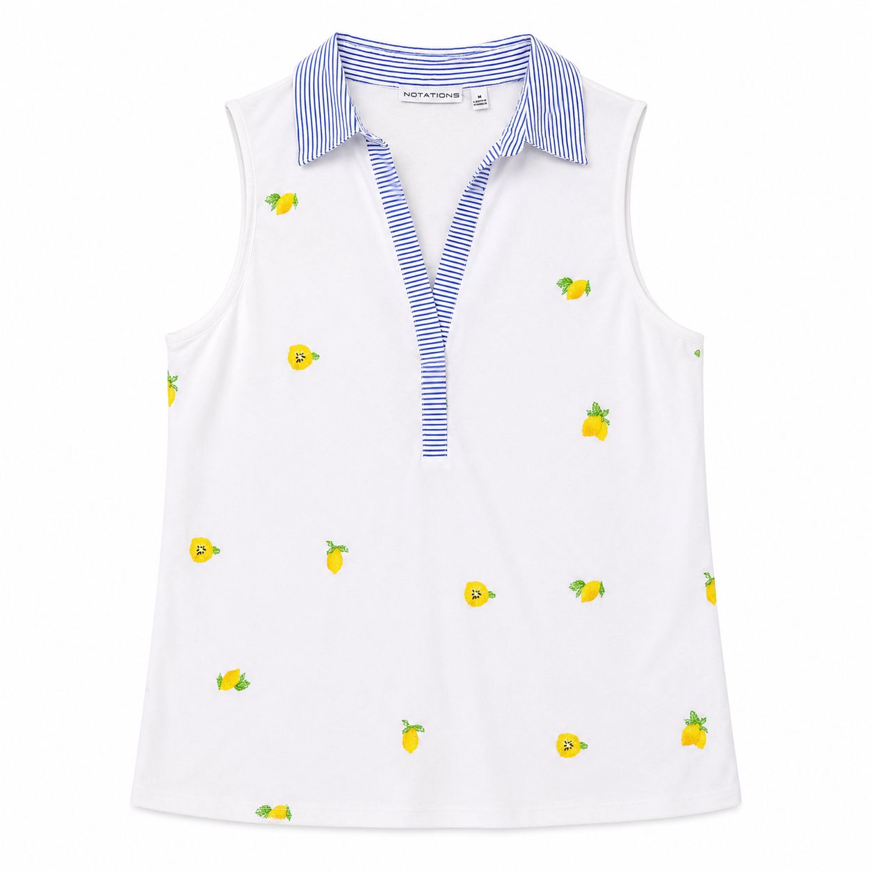 Notations ivory sleeveless blouse with lemon embroidery