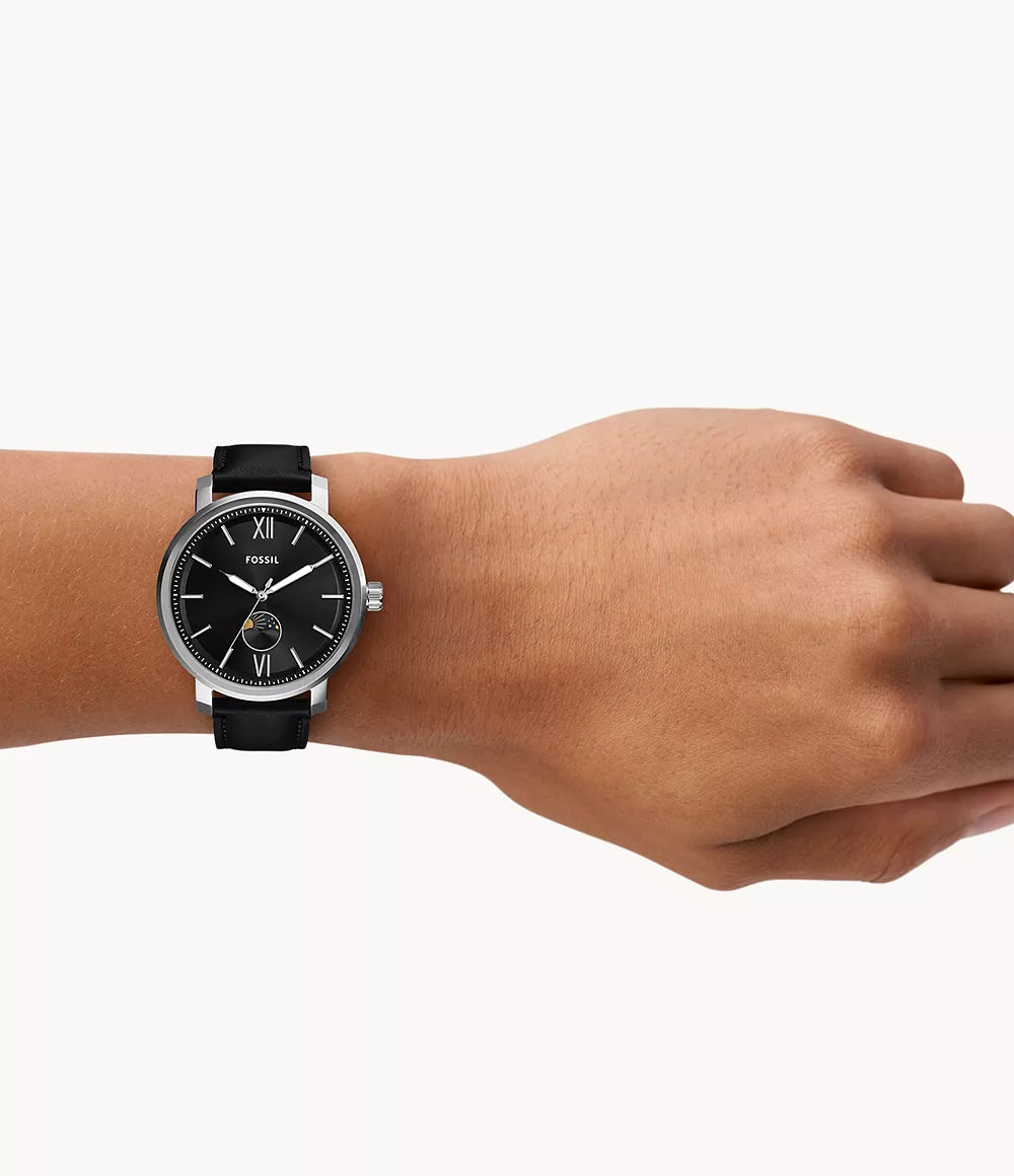 Fossil Rhett Multifunction Black Leather Watch